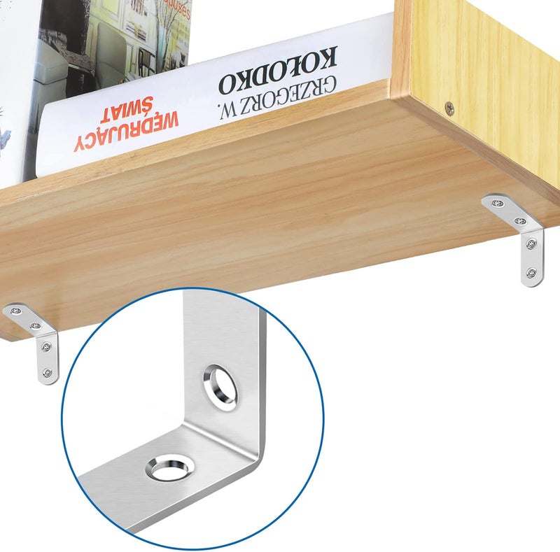 Romeda 16 Pcs L Bracket Stainless Steel Corner Brace Sets, 90 Degree Right Angle Brackets with 64 Pcs Screws, L Bracket Firmware for Wooden Shelves, Chairs, Tables, Dressers, Furniture (Silver) - Image 5